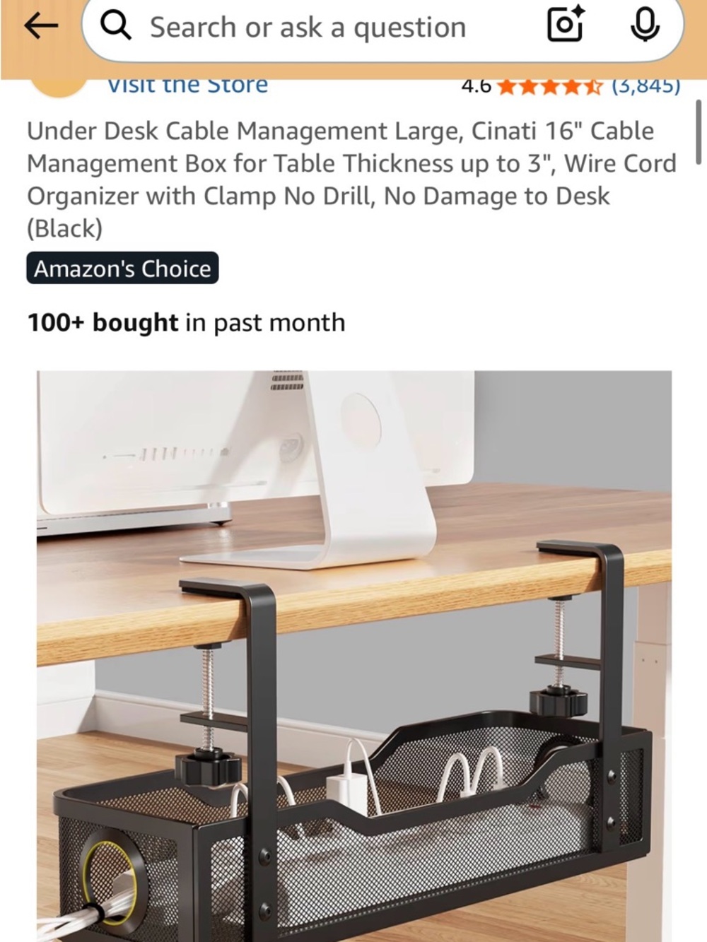Under-Desk Cable Management Box - Black